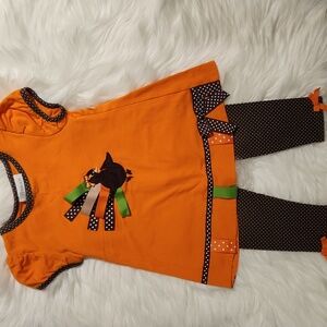 Turkey Applique Orange & Brown Kids 2PC Matching Set - Fall Outfit - Size: 2T